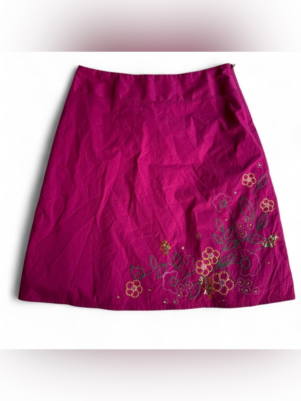 Fieldgear Magenta Floral Embroidered Sequin Knee Length Skirt Size 8
